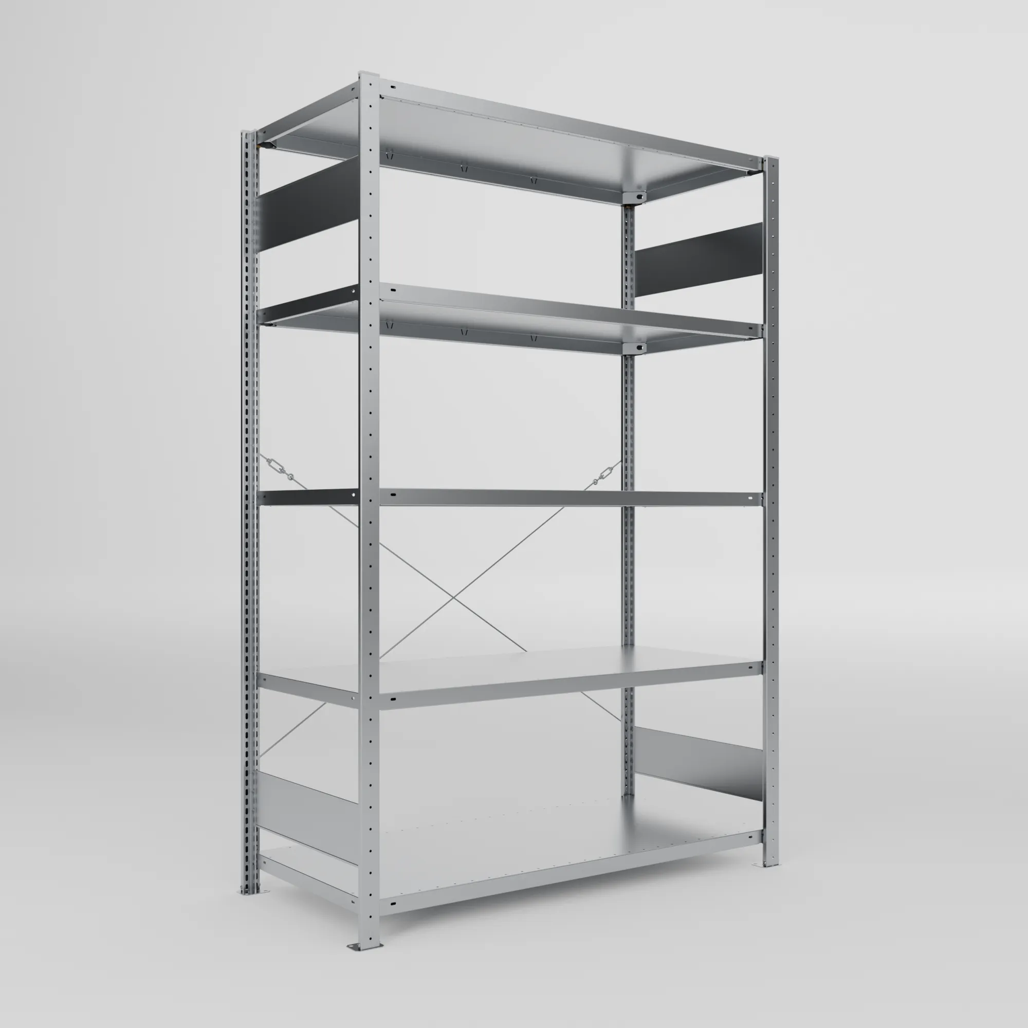 META CLIP S3 | Fachbodenregal | Grundregal | 2000 x 1300 x 600 mm | Fachlast 150 kg | 4+1 Ebenen | verzinkt