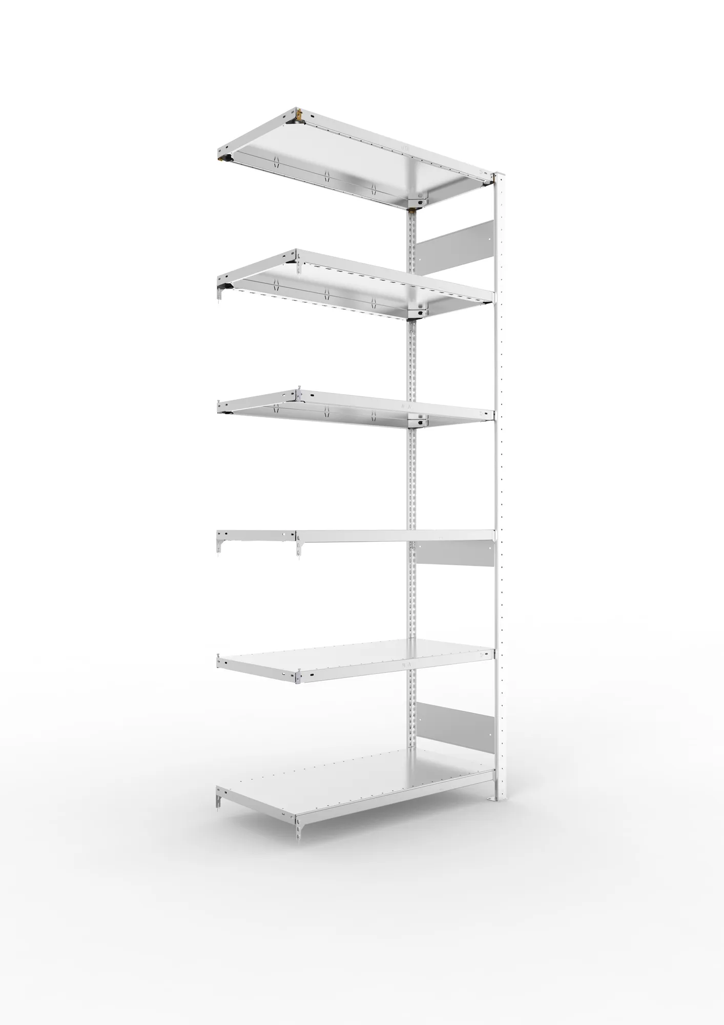 META CLIP S3 | Fachbodenregal | Anbauregal | 2500 x 1000 x 500 mm | Fachlast 150 kg | 5+1 Ebenen | Längsriegel | verzinkt