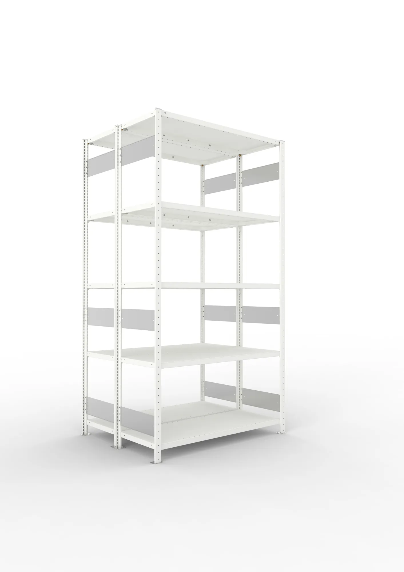 META CLIP S3 | Fachbodenregal | Doppel-Grundregal | 2500 x 1300 x 500 mm | Fachlast 230 kg | 4+1 Ebenen | Längsriegel | RAL 7035
