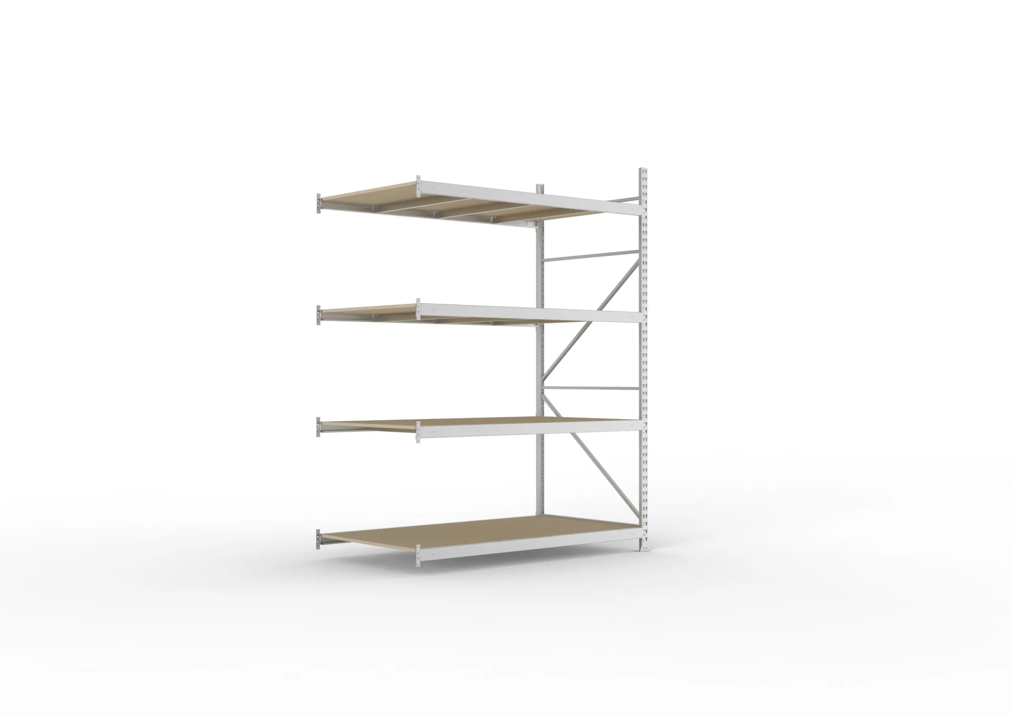 META MINI-RACK Weitspannregal | Anbauregal | 2500 x 1800 x 1050 mm | Fachlast 600 kg | Spanplattenböden | 4 Ebenen