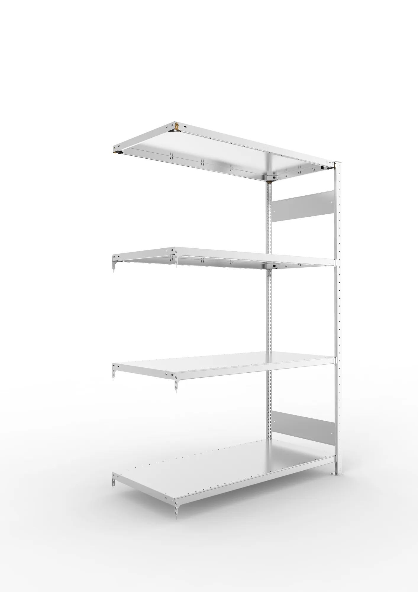META CLIP S3 | Fachbodenregal | Anbauregal | 2000 x 1300 x 600 mm | Fachlast 230 kg | 3+1 Ebenen | Längsriegel | verzinkt
