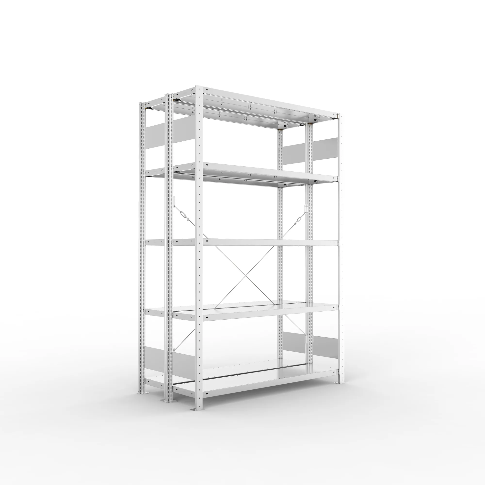 META CLIP S3 | Fachbodenregal | Doppel-Grundregal | 2000 x 1300 x 300 mm | Fachlast 230 kg | 4+1 Ebenen | verzinkt