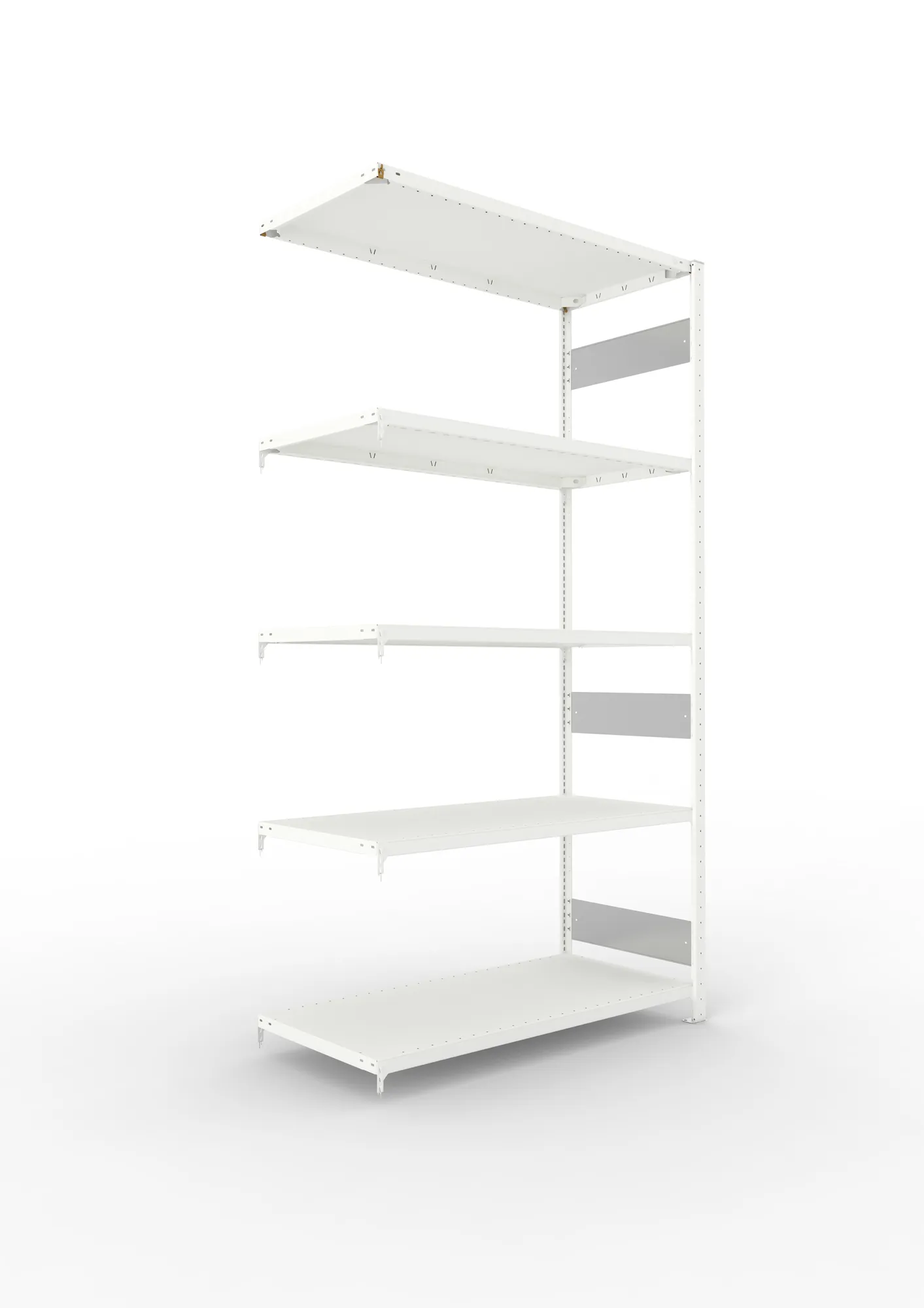 META CLIP S3 | Fachbodenregal | Anbauregal | 2500 x 1300 x 600 mm | Fachlast 230 kg | 4+1 Ebenen | Längsriegel | RAL 7035
