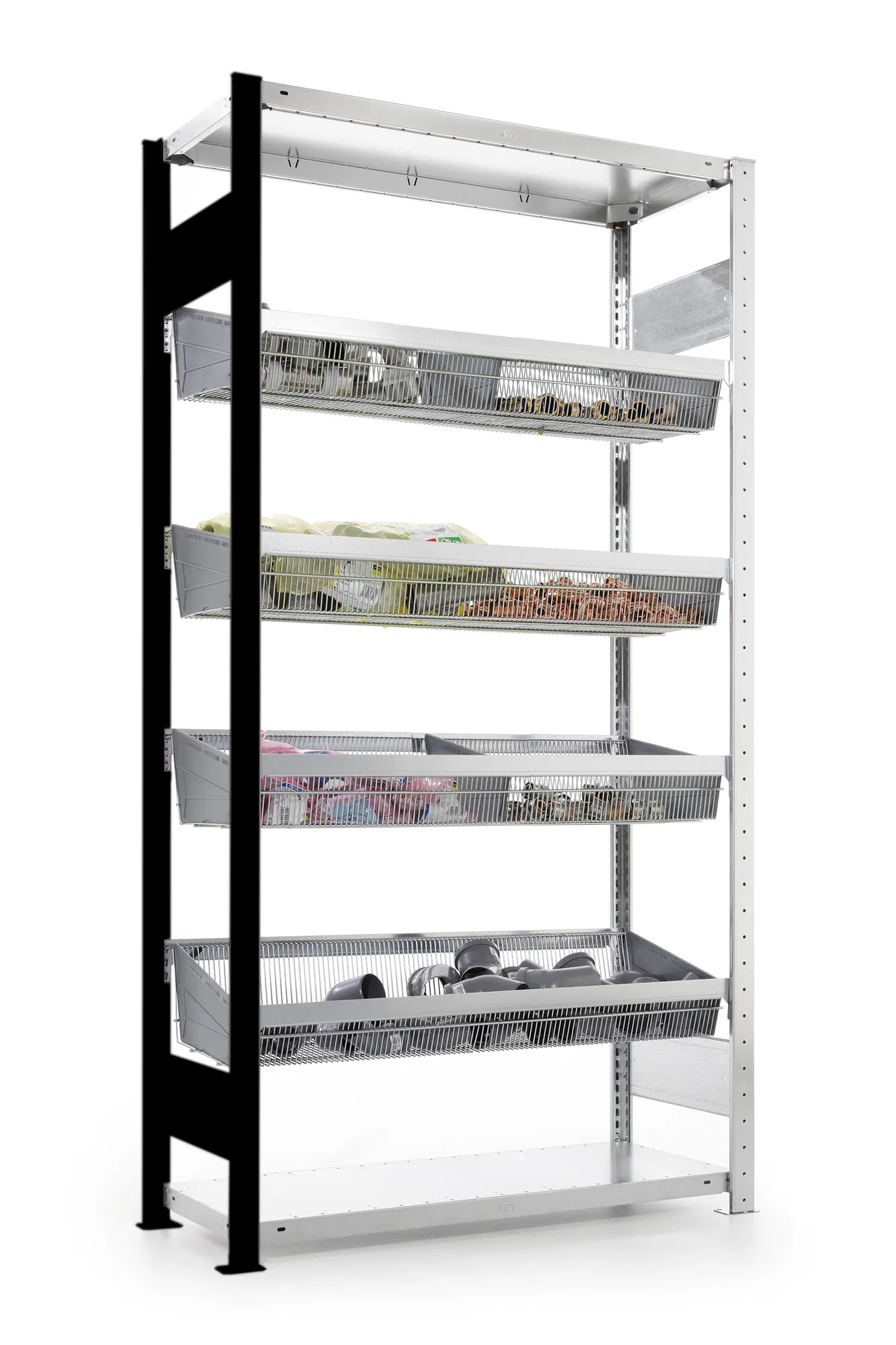 Mesh basket racks Add heavy 1000 x 400 galv cpl. 4 mesh baskets and PVC dividers