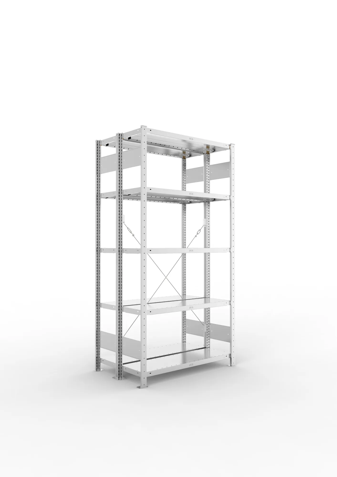 META CLIP | Fachbodenregal | Doppel-Grundregal | 2000 x 1000 x 300 mm | Fachlast 230 kg | 4+1 Ebenen | verzinkt
