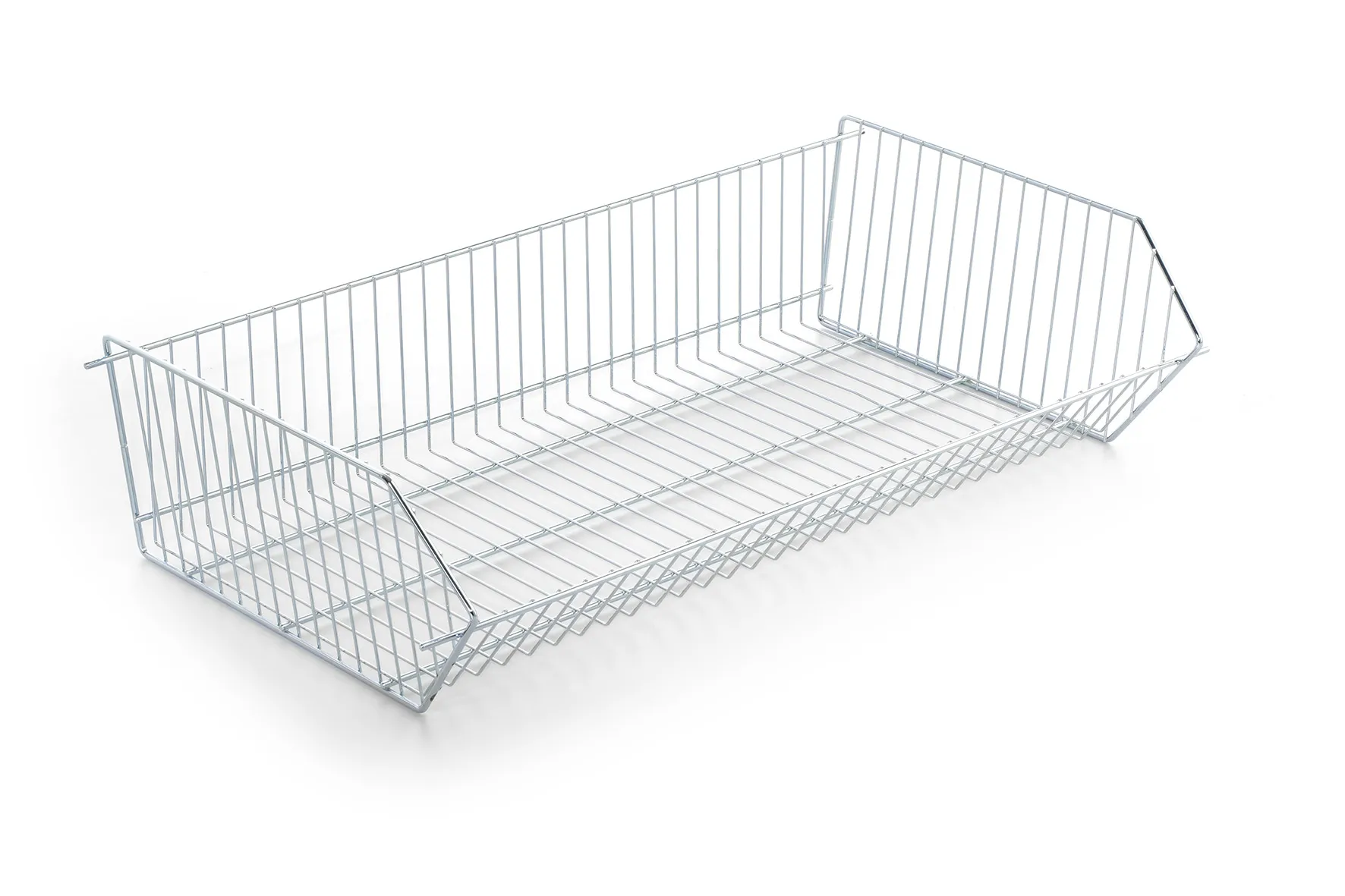 mesh basket light 1000 x 500 galv with 4 wooden shelf clips