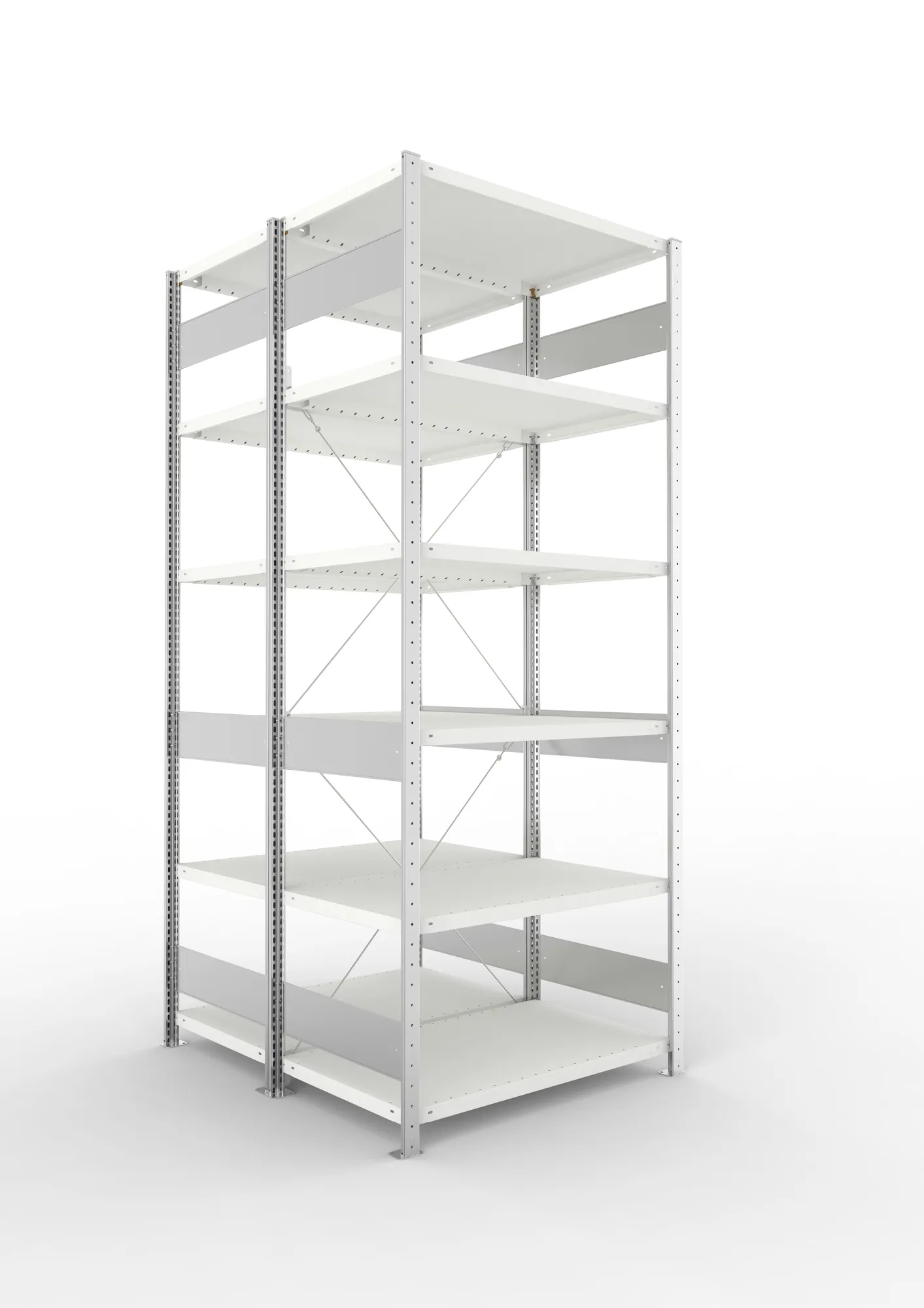 META CLIP S3 | Fachbodenregal | Doppel-Grundregal | 2500 x 1000 x 600 mm | Fachlast 230 kg | 5+1 Ebenen | RAL 7035