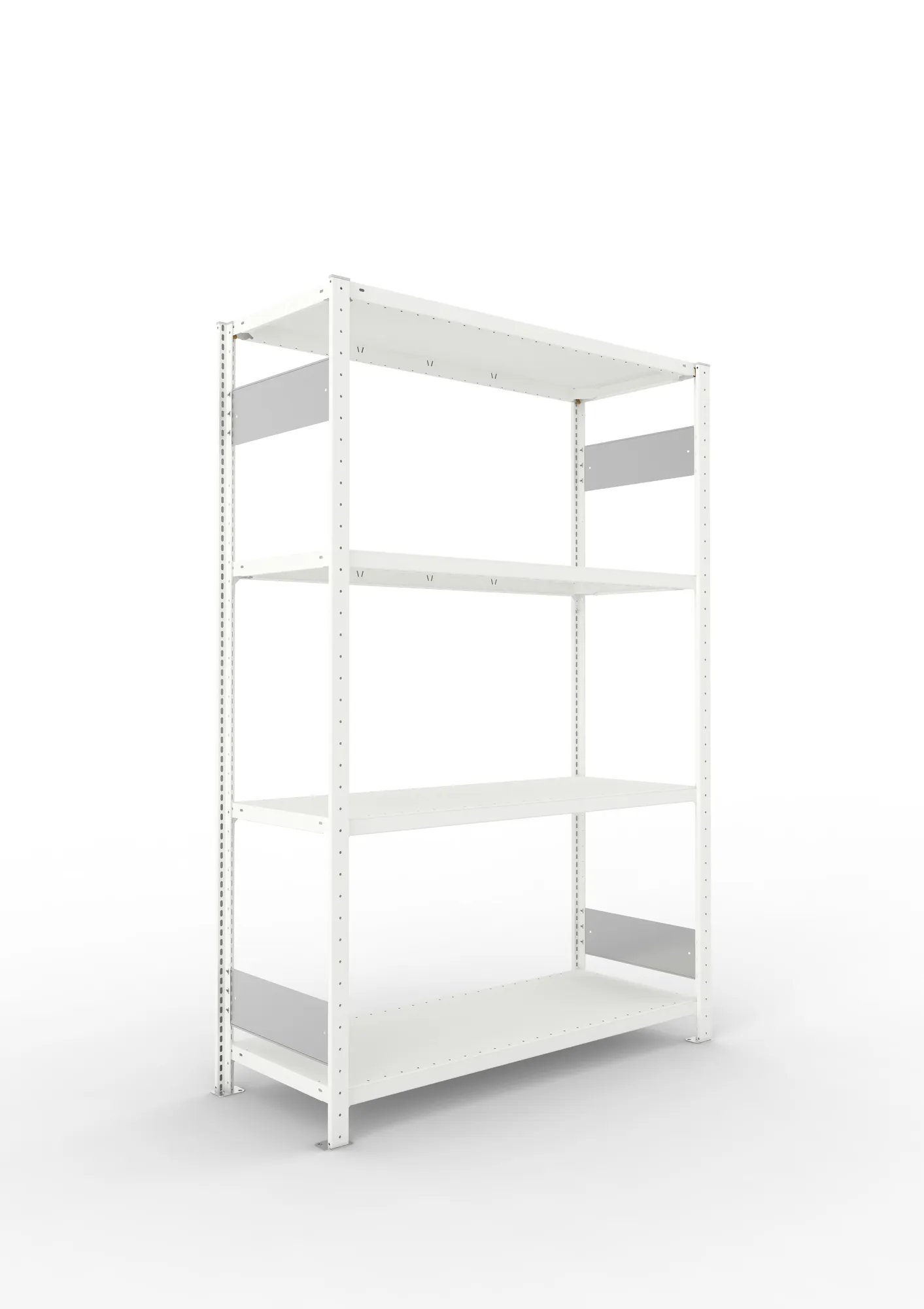 META CLIP S3 | Fachbodenregal | Grundregal | 2000 x 1300 x 500 mm | Fachlast 230 kg | 3+1 Ebenen | Längsriegel | RAL 7035
