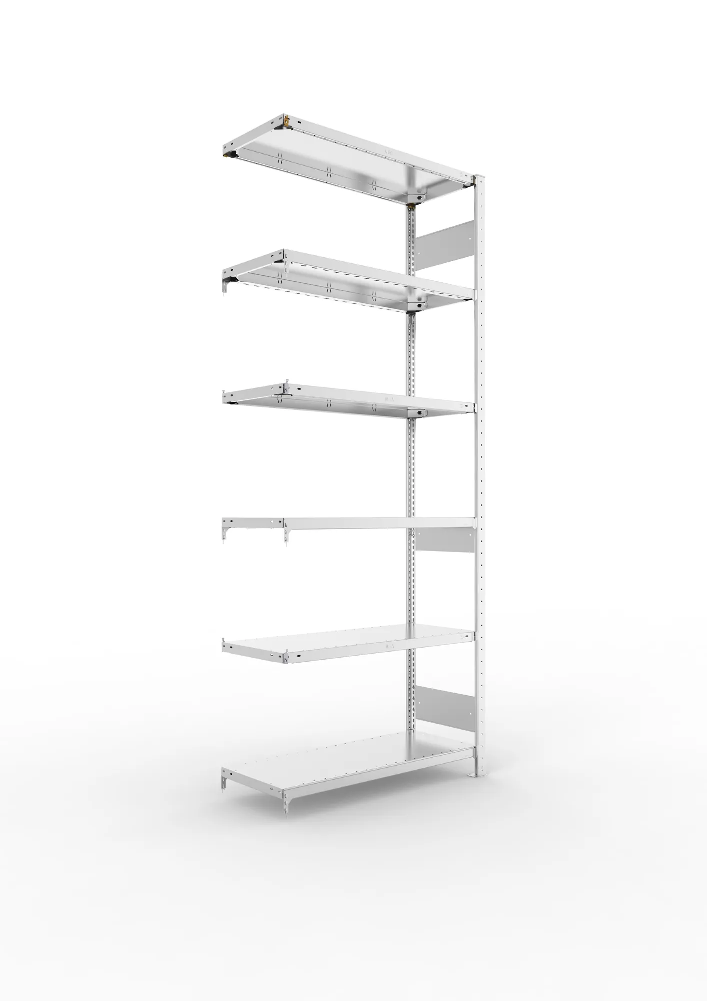 META CLIP S3 | Fachbodenregal | Anbauregal | 2500 x 1000 x 400 mm | Fachlast 150 kg | 5+1 Ebenen | Längsriegel | verzinkt