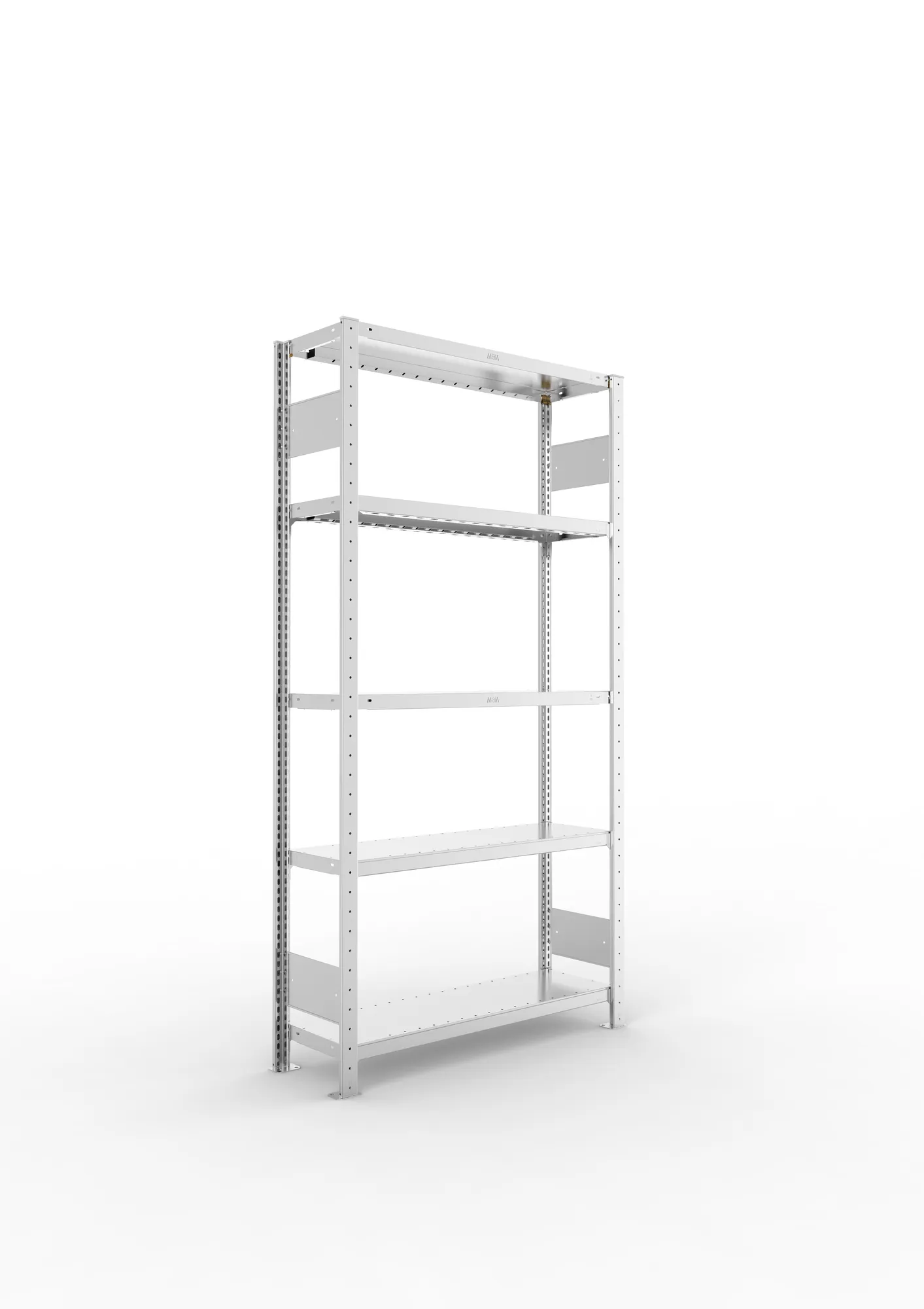 META CLIP S3 | Fachbodenregal | Grundregal | 2000 x 1000 x 300 mm | Fachlast 230 kg | 4+1 Ebenen | Längsriegel | verzinkt