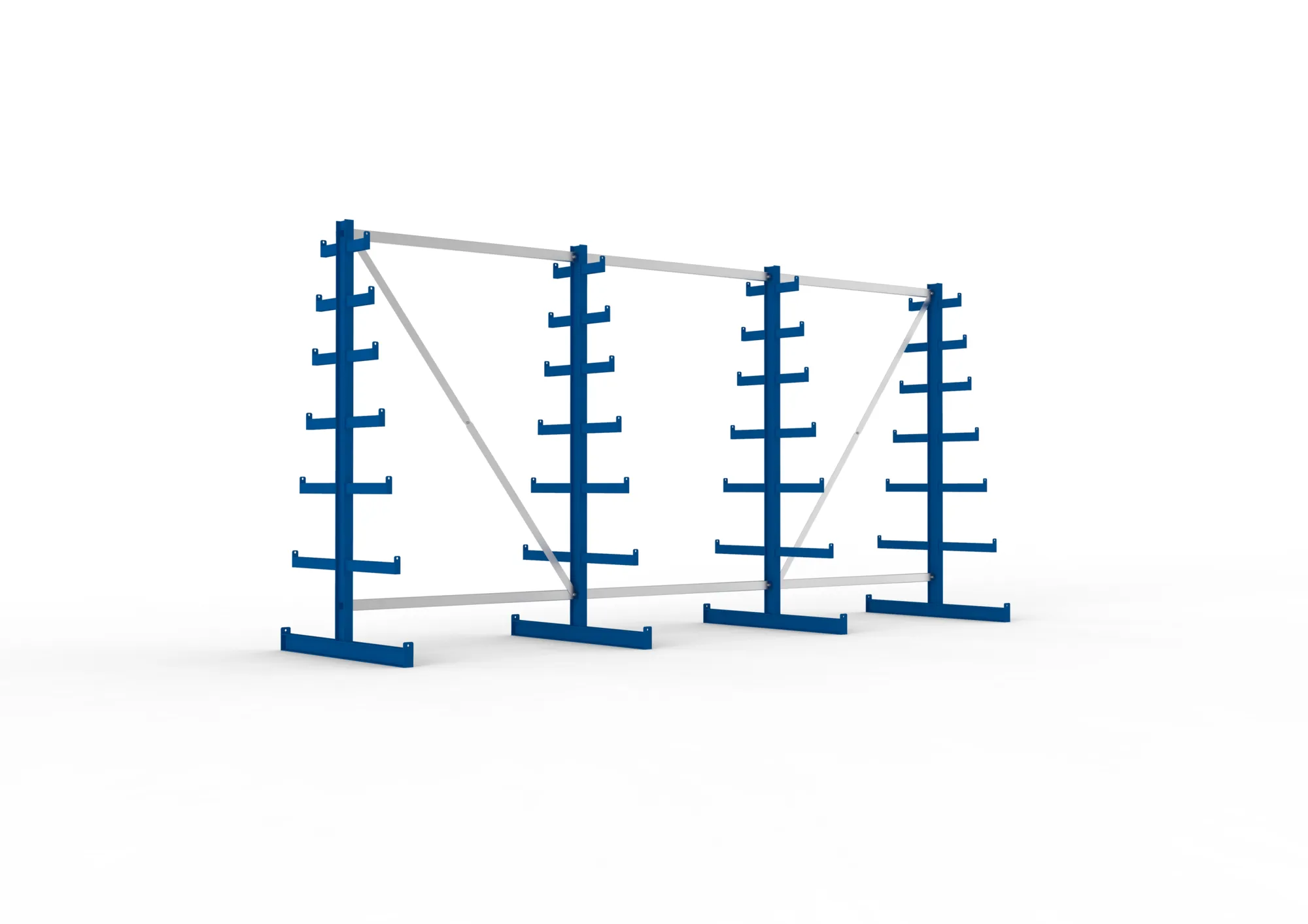 META ATLAS ST | Langgutregal | 3 Felder | 2000 x 4050 x 500 mm | Armlast 200 kg | doppelseitig | 6+1 Ebenen | RAL 5010