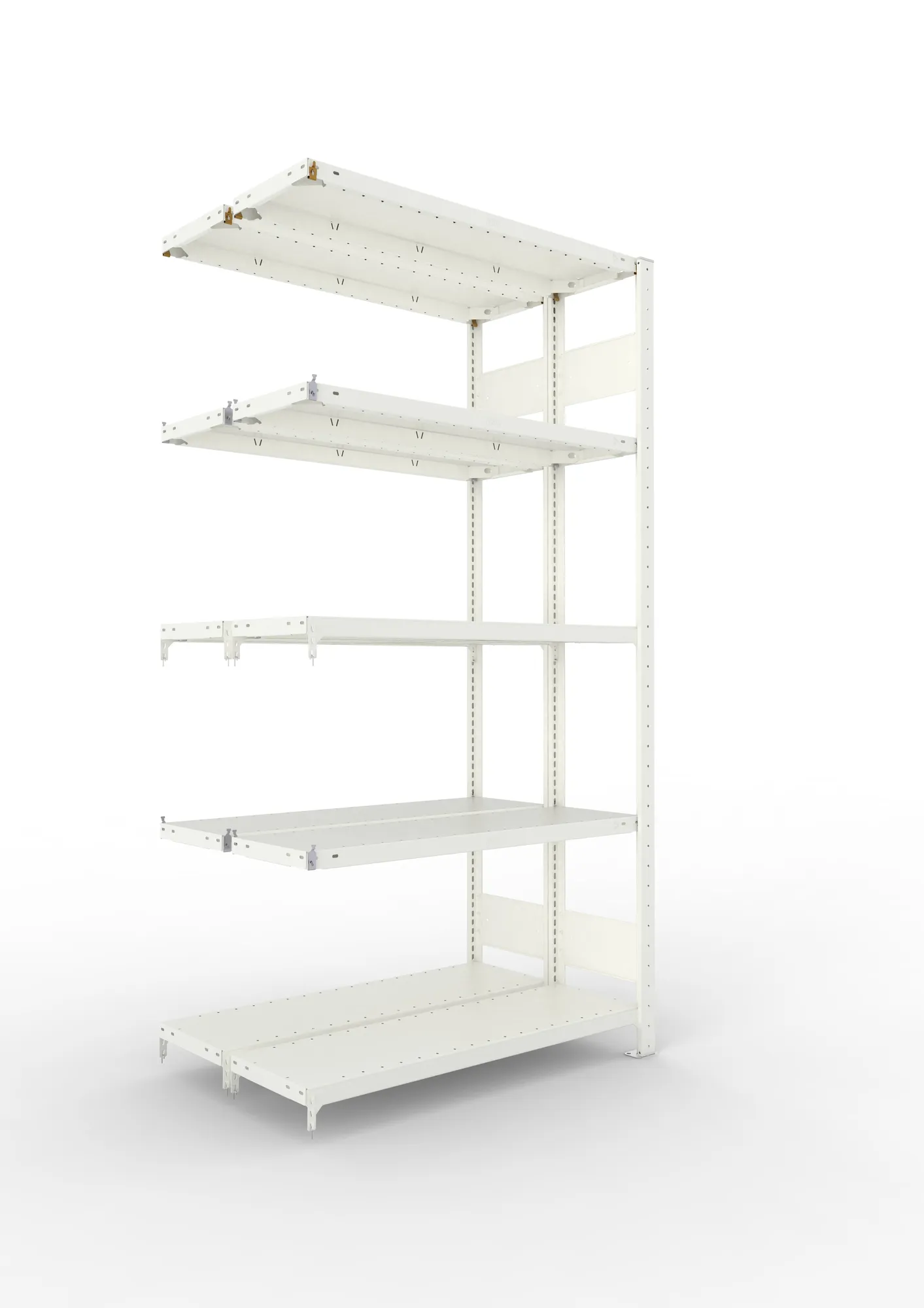 META CLIP S3 | Fachbodenregal | Doppel-Anbauregal | 2000 x 1000 x 300 mm | Fachlast 150 kg | 4+1 Ebenen | Längsriegel | RAL 7035