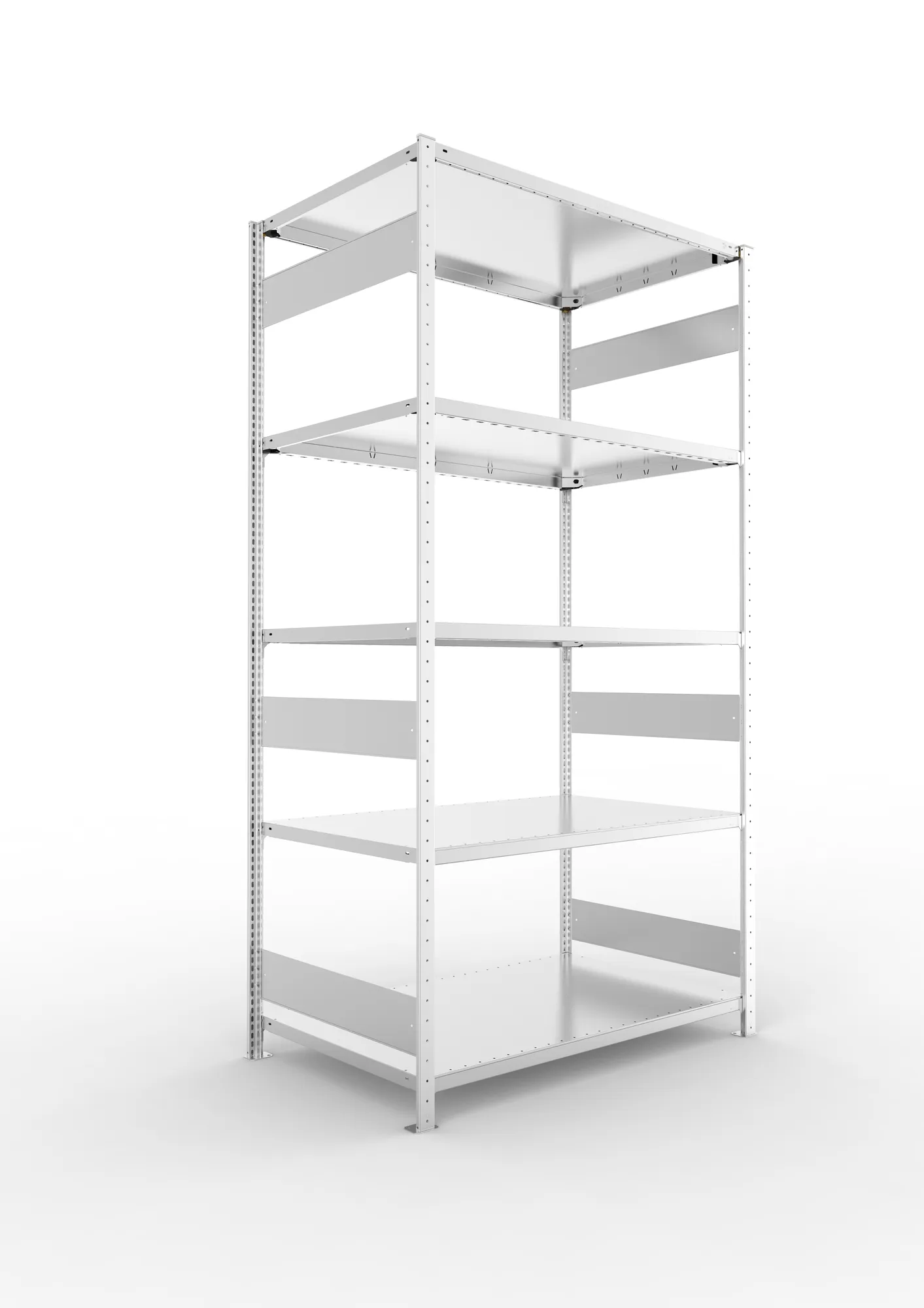 META CLIP S3 | Fachbodenregal | Grundregal | 2500 x 1300 x 800 mm | Fachlast 230 kg | 4+1 Ebenen | Längsriegel | verzinkt